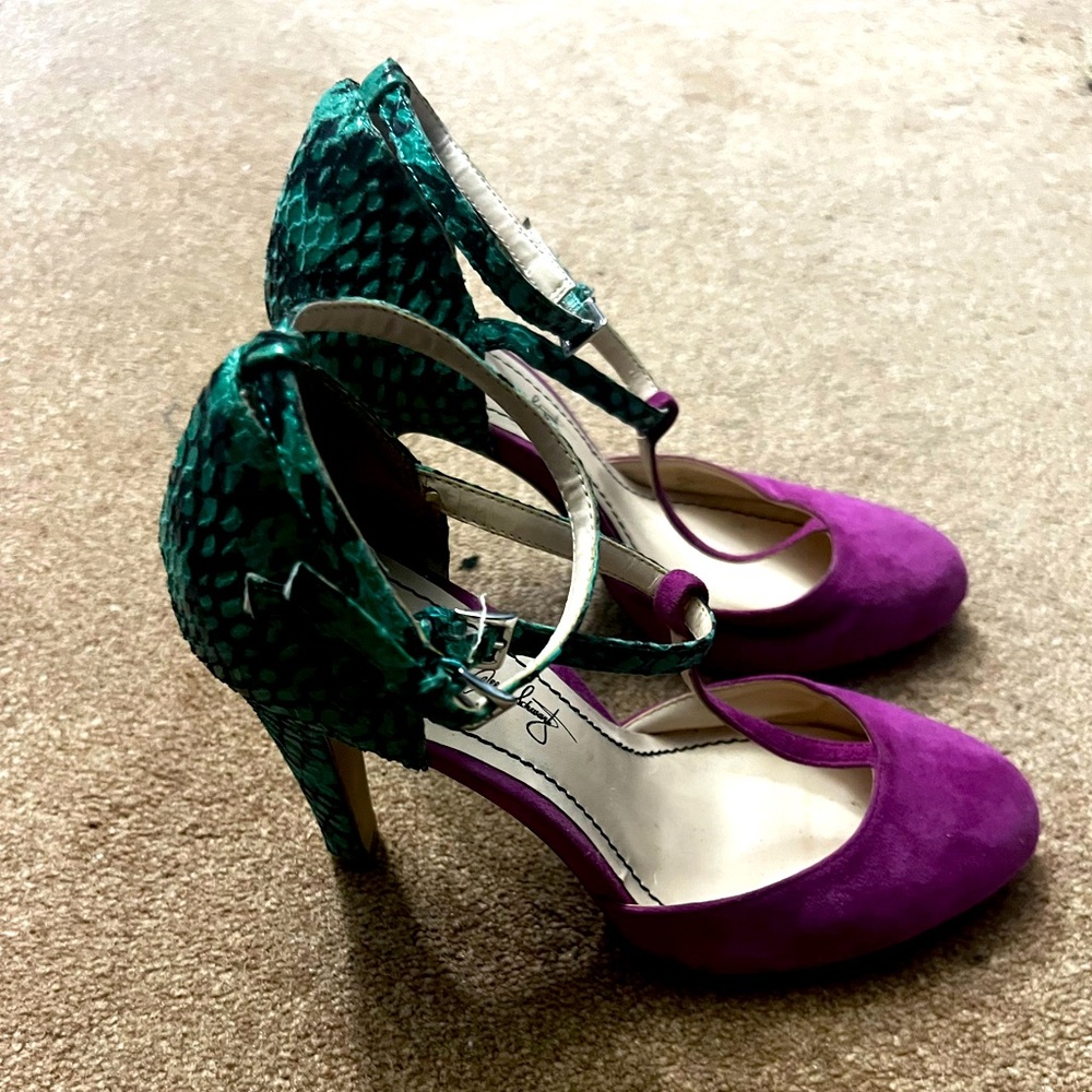 ABS Allen Schwartz Magenta and Green Mary Jane Heels Size 8 1/2